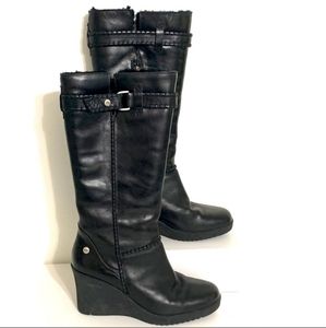 UGG Black Leather Wedge Heeled Boots